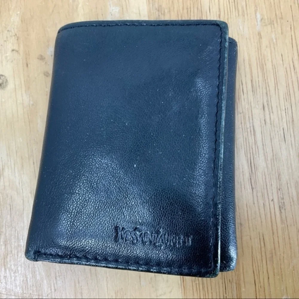 Ives Saint Laurent men’s tri fold black leather wallet